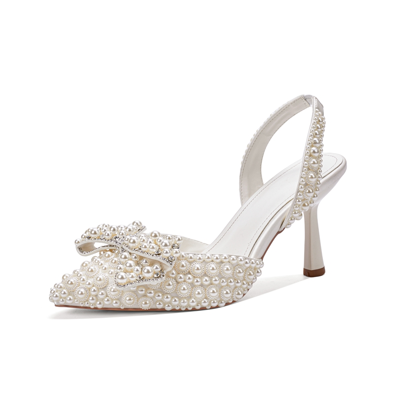 Kitten Heel Women - Women's new summer pointed pearl bow