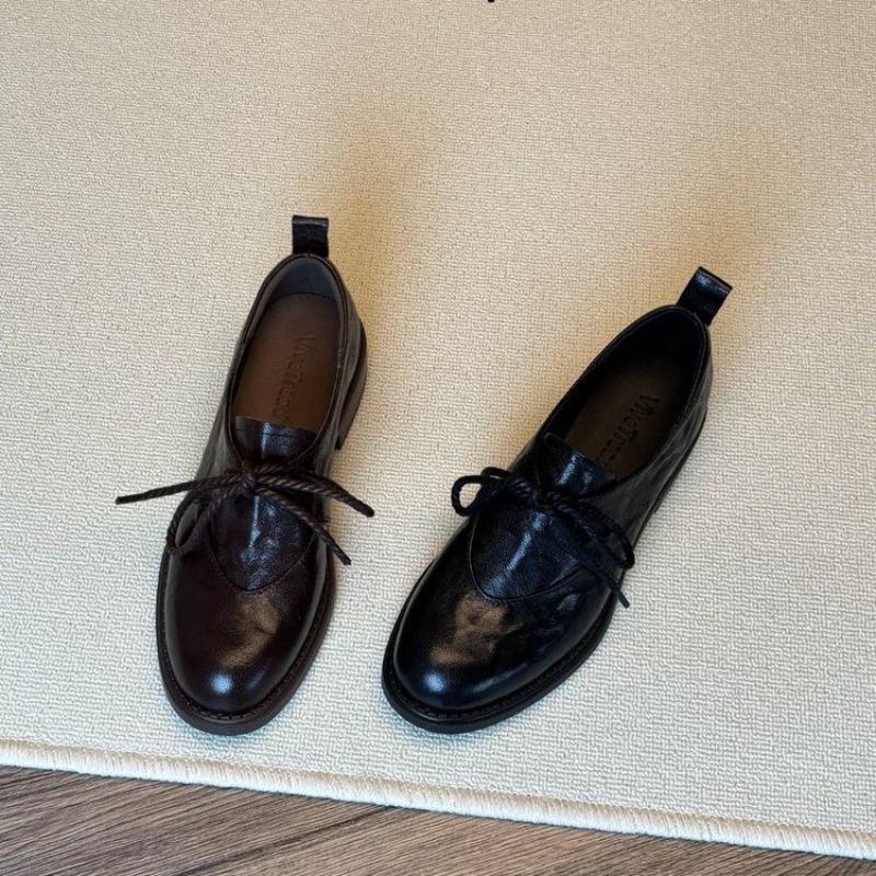 Kitten Heel Women - French Vintage Simple Lace-up Loafers Spring