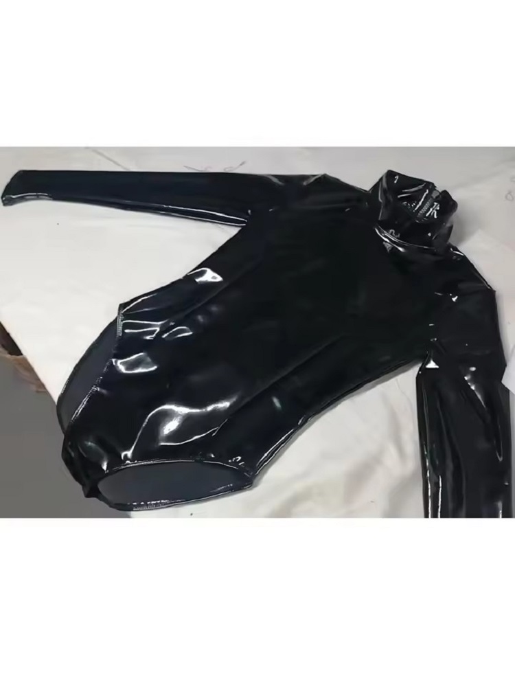 Turtleneck Bodysuit Office - Womens Faux Latex PVC Mirror Print