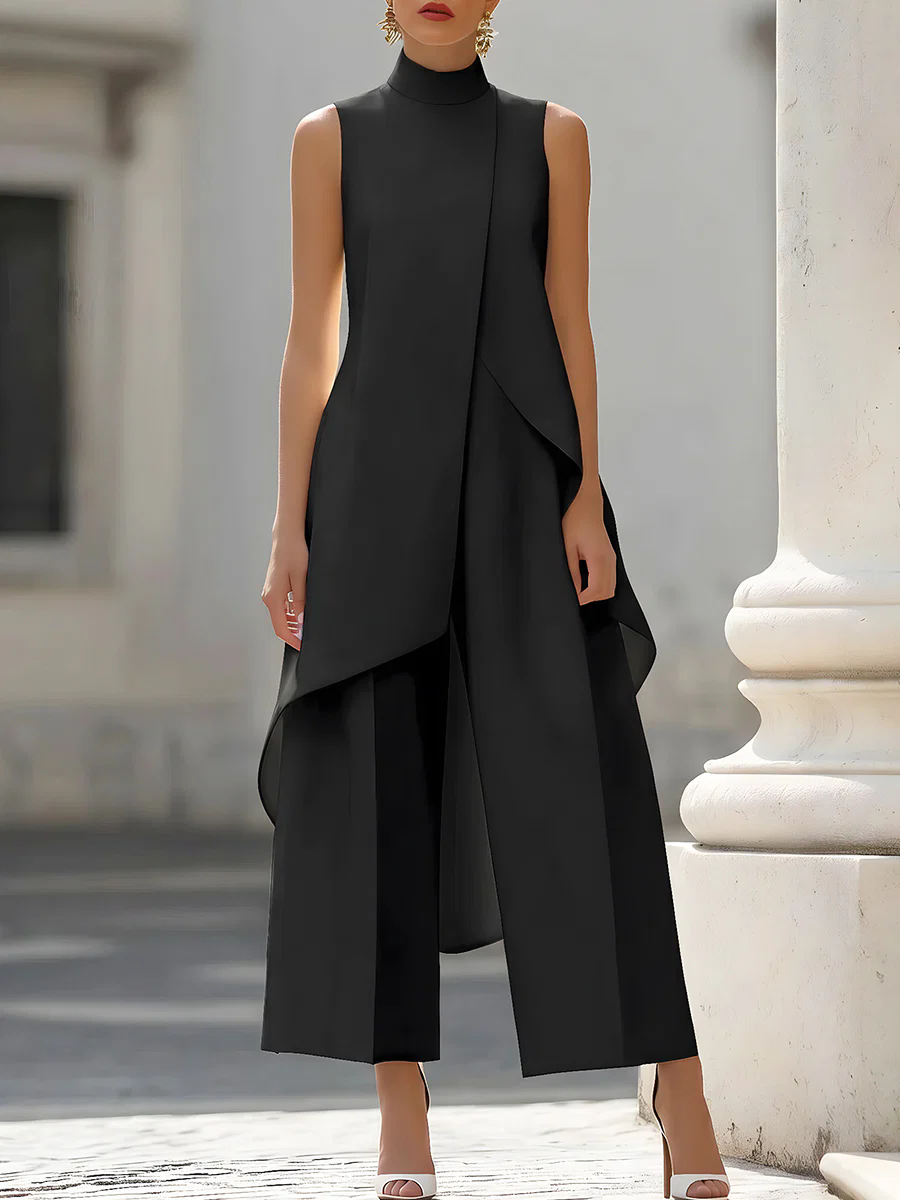 Formal Wear Women Us - Sleeveless High Neck Asymmetrical Layered Wide