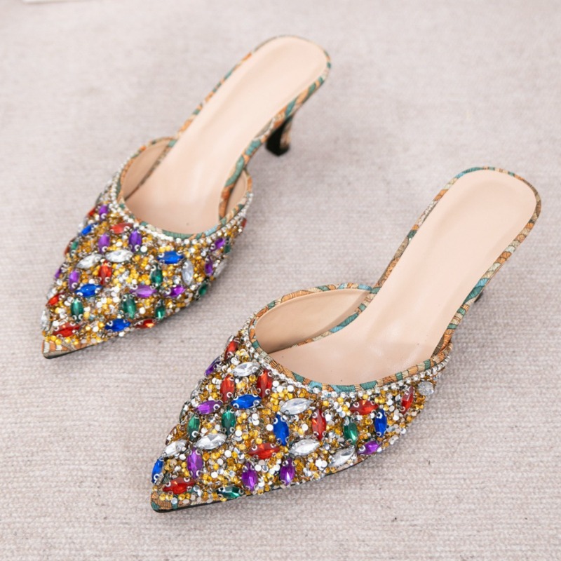 Kitten Heel Women - Luxury Rhinestone Kitten Heel Slippers Women