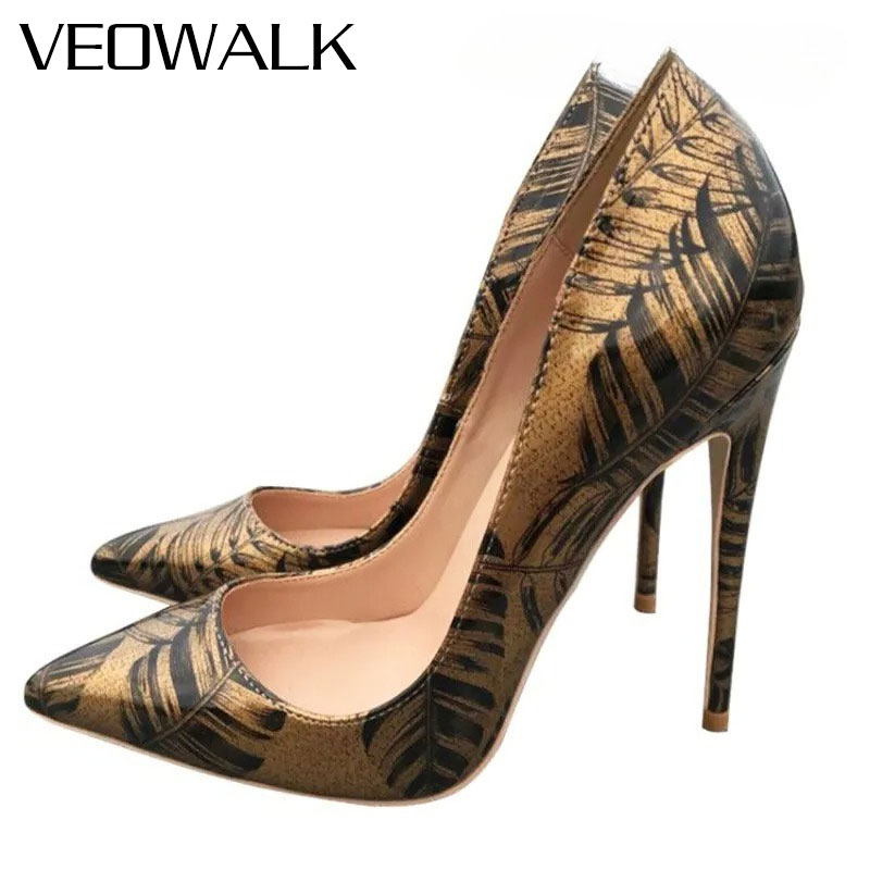 Women Formal Wear Heels - Veowalk Women's Metallic Gold Pattern Pumps