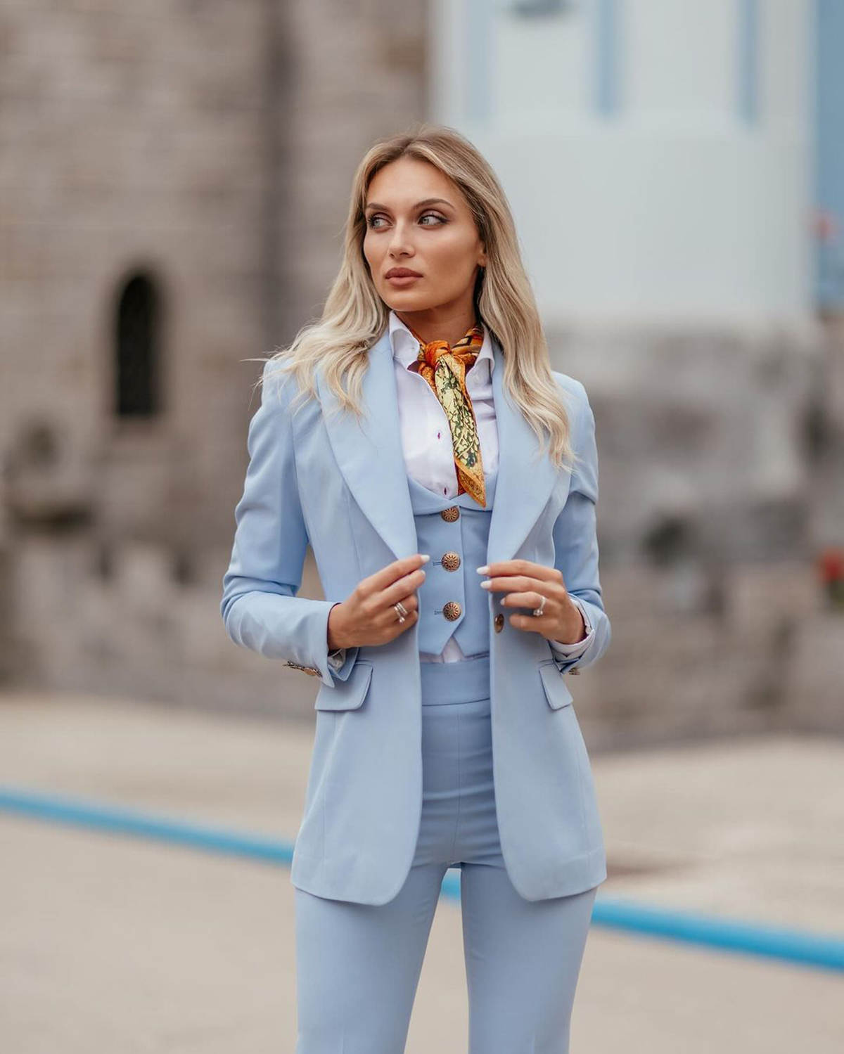 Women Formal Suits Sky Blue Pe - Women Formal Wear With Tie recension och pris