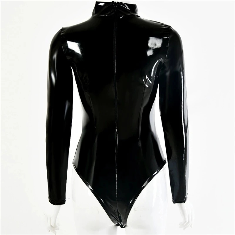 Womens Faux Latex PVC Mirror P - Turtleneck Bodysuit Office recension och pris