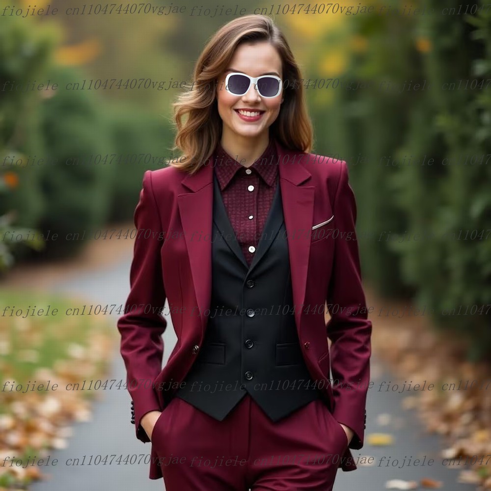 Burgundy And Black Formal Busi - Blazer Set Women Formal recension och pris