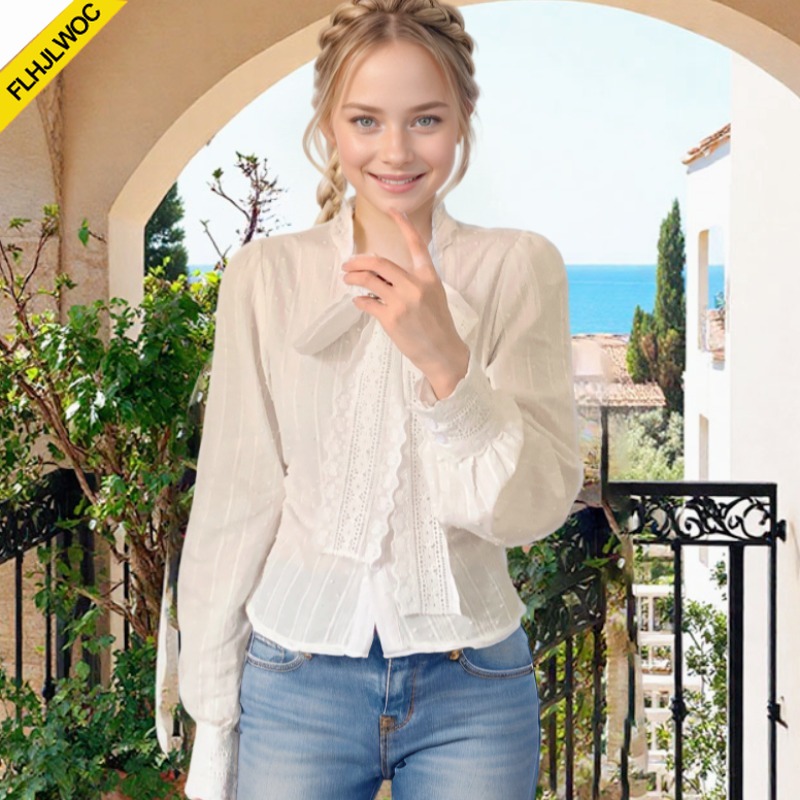 Retro Vintage Lace Bow Tie Top - Formal Wear Japan Women recension och pris