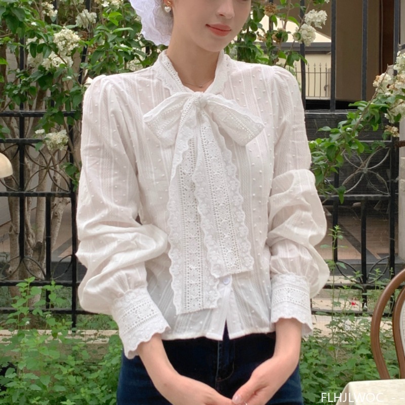 Retro Vintage Lace Bow Tie Top - Formal Wear Japan Women recension och pris