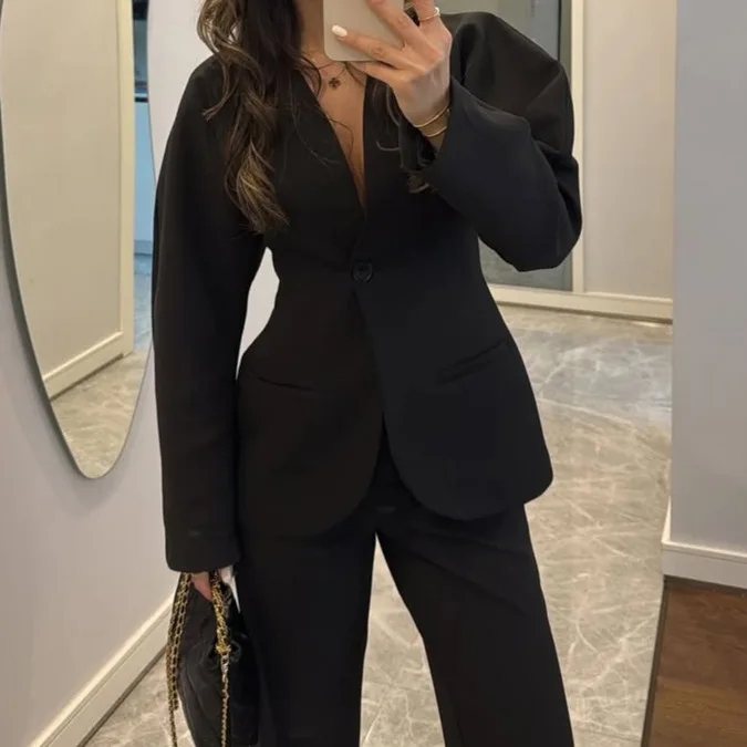 2025 New Women Black V Neck Wa - Women Formal Wear With Tie recension och pris
