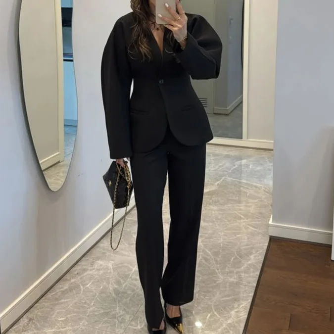 2025 New Women Black V Neck Wa - Women Formal Wear With Tie recension och pris