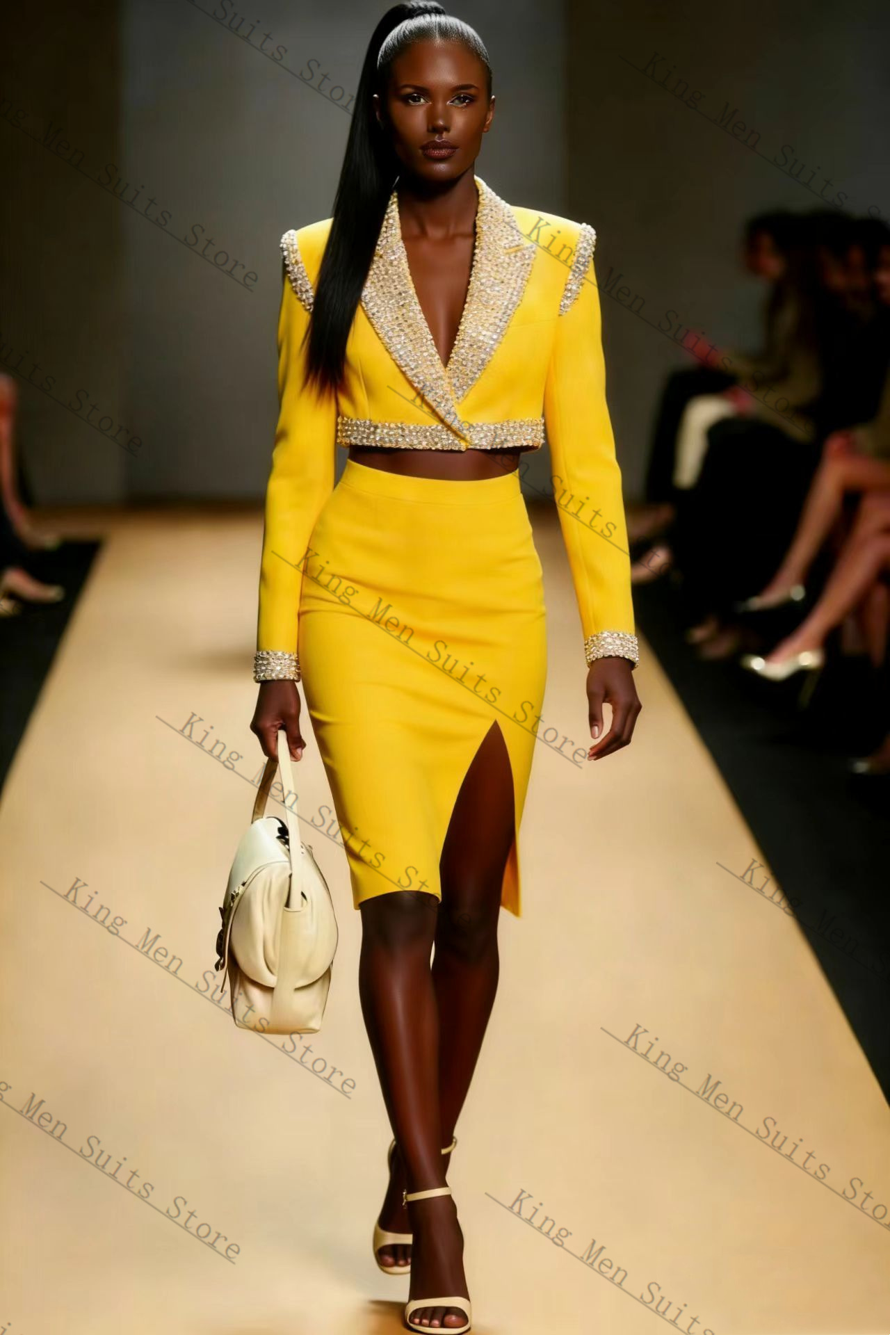 Yellow Crystals Women Suit Ski - Women Formal Wear With Skirt recension och pris