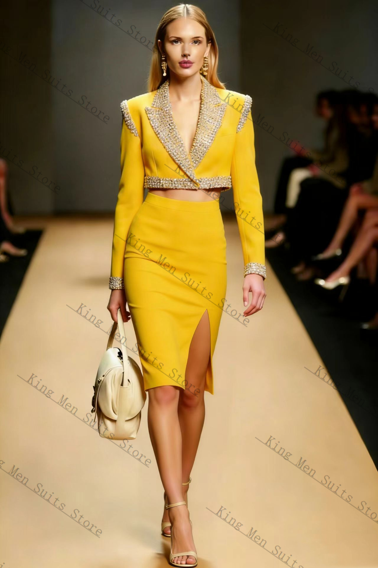 Yellow Crystals Women Suit Ski - Women Formal Wear With Skirt recension och pris