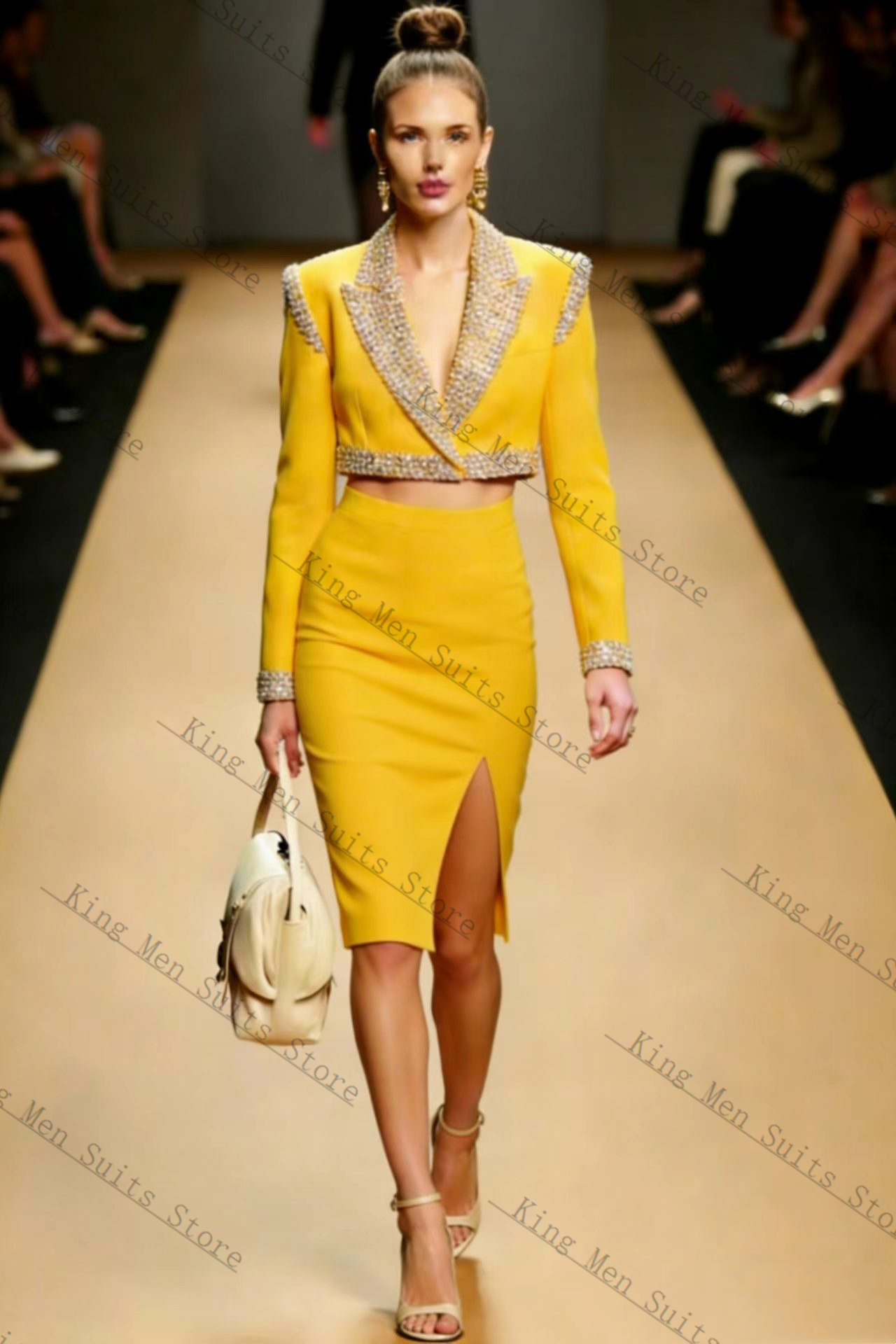Yellow Crystals Women Suit Ski - Women Formal Wear With Skirt recension och pris