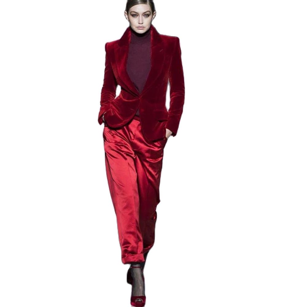 Women Pant Suits Wine Red Velv - Women'S Red Formal Wear recension och pris