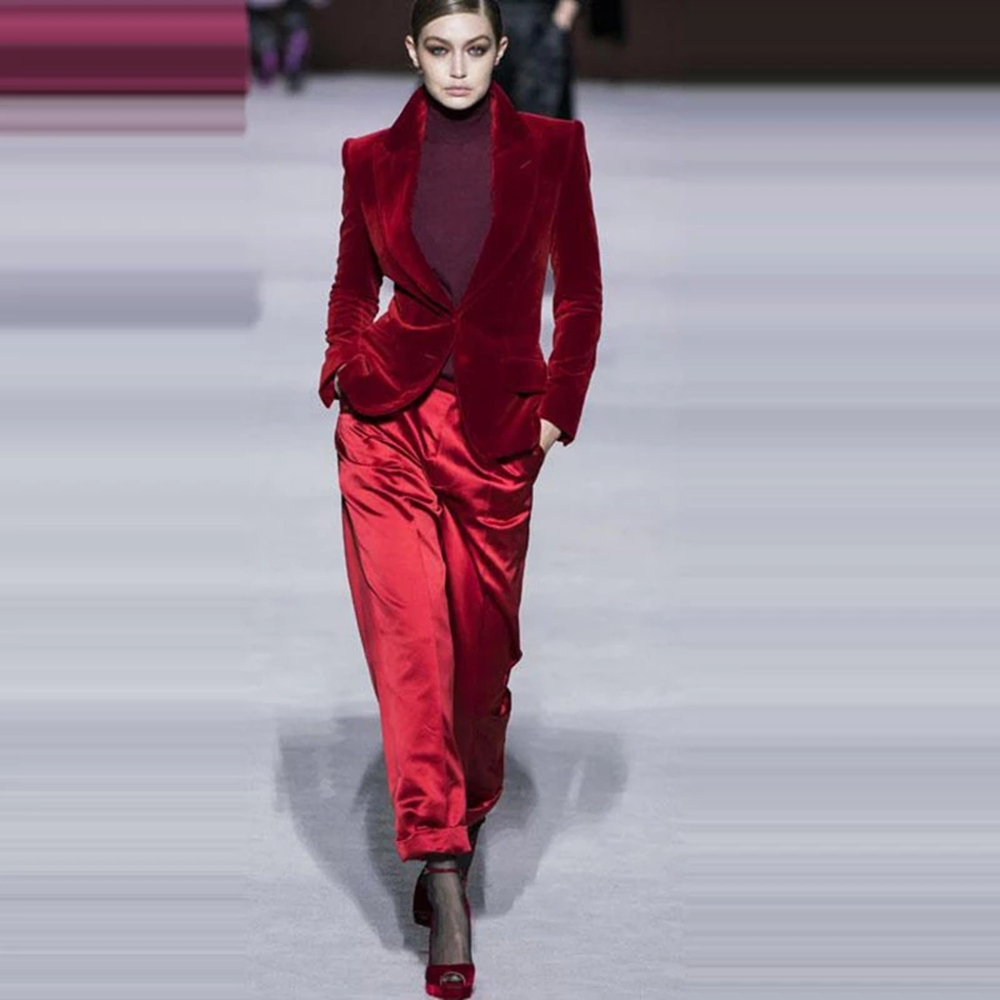 Women Pant Suits Wine Red Velv - Women'S Red Formal Wear recension och pris