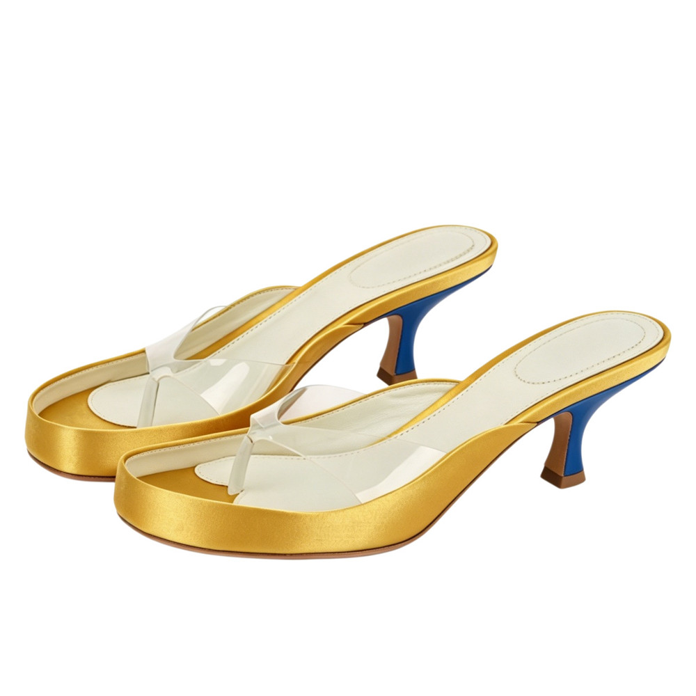 Women Gold Satin Thong Mules C - Kitten Heel Women recension och pris