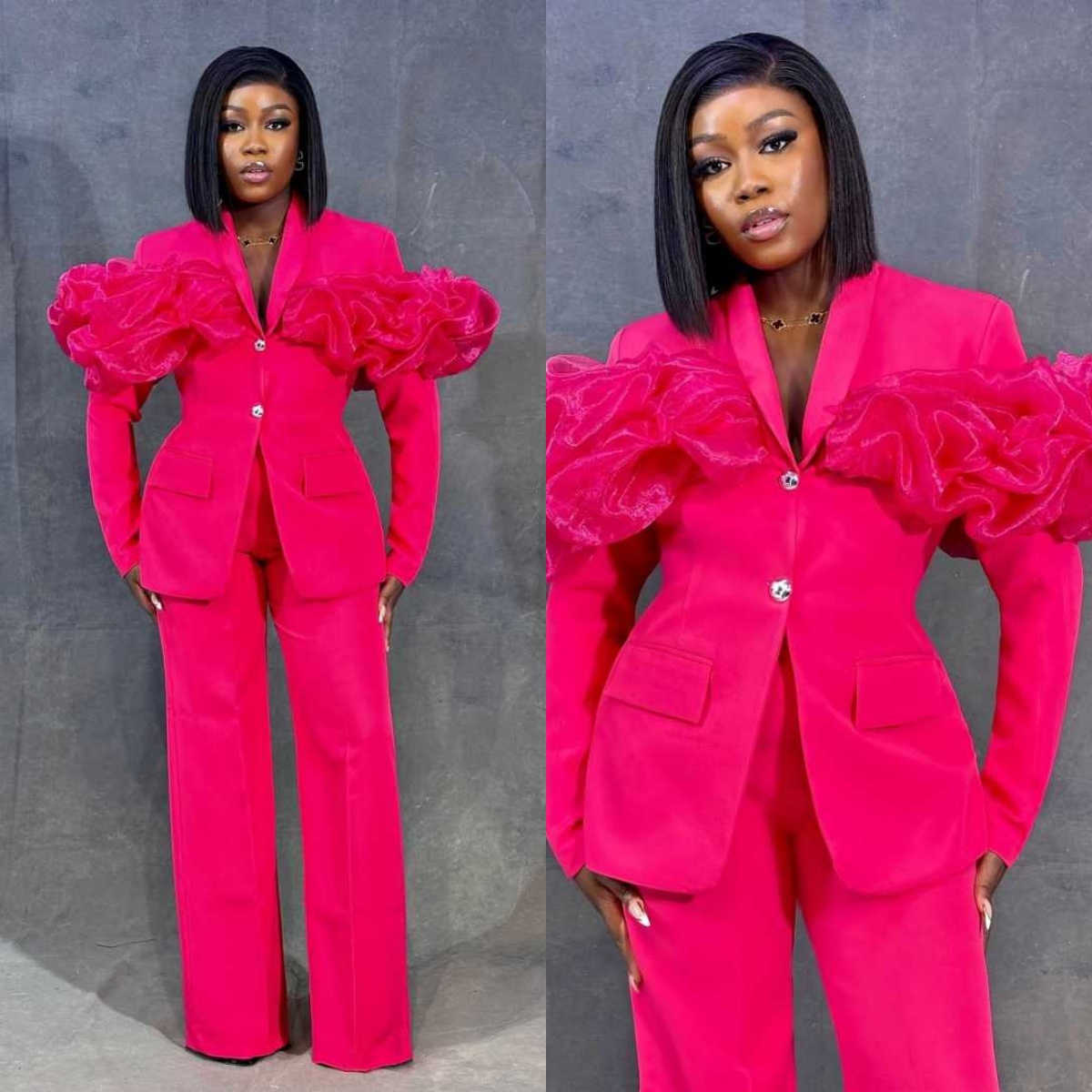 Customized Hot Pink Women Pant - Women Formal Wear With Tie recension och pris